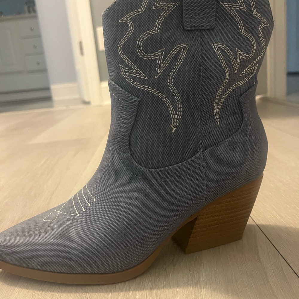 Soda Denim blue Western Heeled Boots